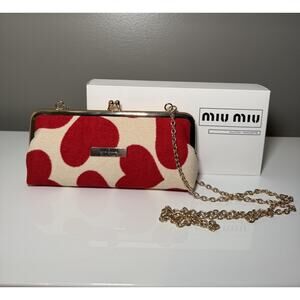 Miu Miu Red Heart Clutch Pochette w/ Gold Chain - Brand New in Box
